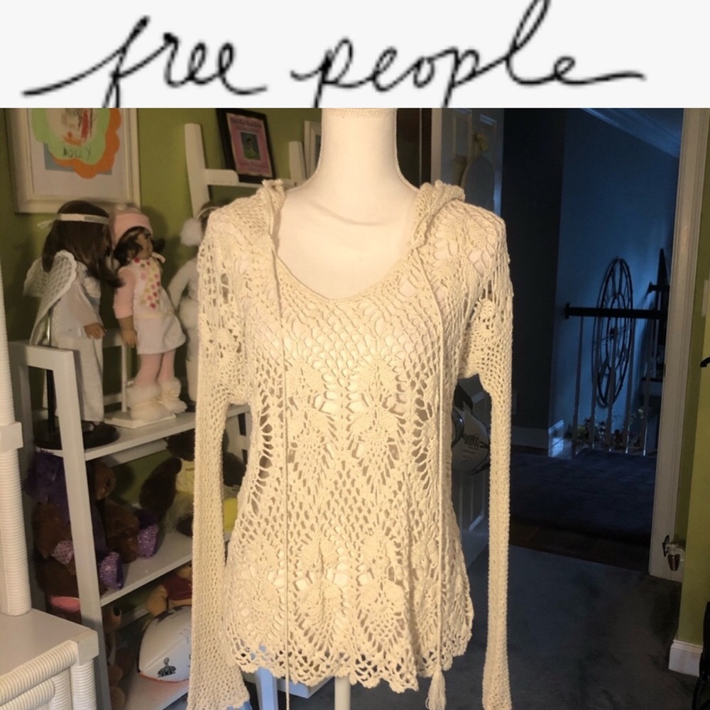 Free People Crochet Hooded Top
